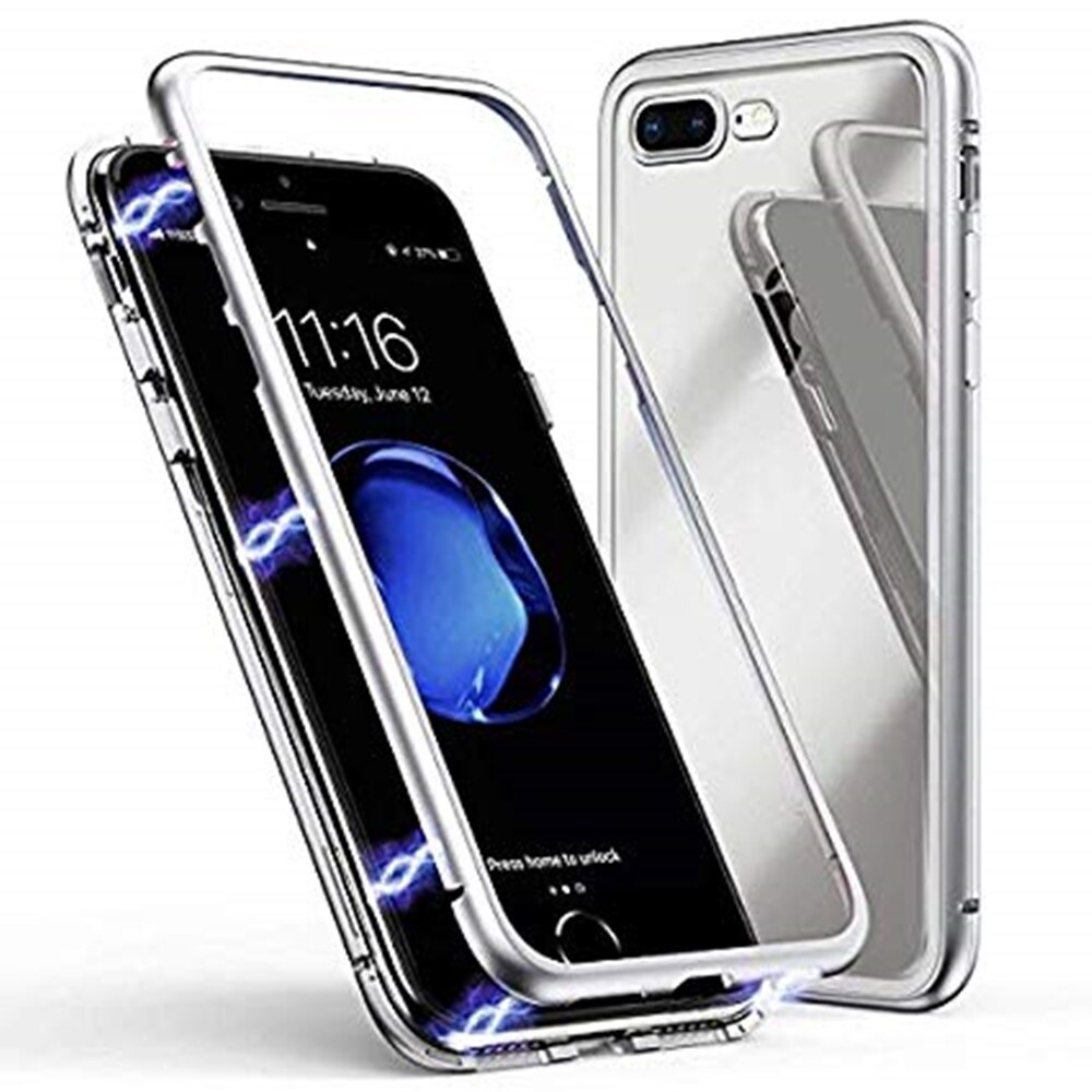 Husa 360 de grade Sticla FATA si SPATE Temperata Securizata, brand The Phone Closet, Full Protection Premium cu inchidere sau prindere Magnetica, pe magneti, Bumper din Aluminiu, pentru iPhone 7 PLUS / iPhone 8 PLUS (5.5 