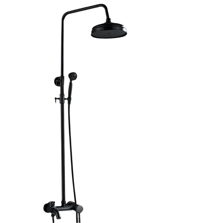 Falra szerelhető zuhanycsap szett, esőzuhany és kézi zuhany, sárgaréz, fekete, 17x15x120cm