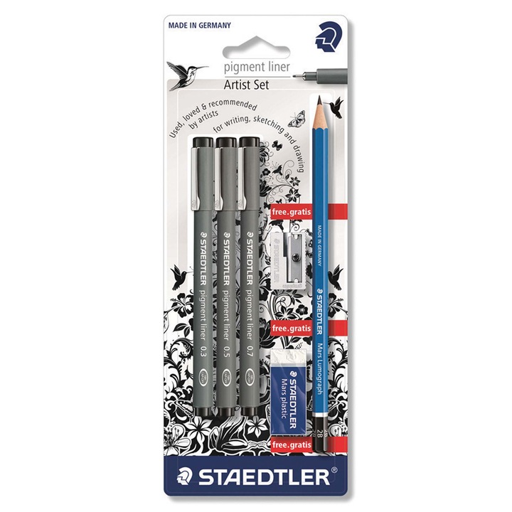 Комплект тънкописци Staedtler Pigment Liner, 6 части