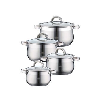 Set 4 Oale Inox cu Capace din Sticla Apollo Peterhof, 2.1, 2.9, 3.9 si 5.1 Litri, Fund 5 Straturi, Inductie,8 piese Set 4 Oale Inox cu Capace din Sticla Apollo Peterhof, 2.1, 2.9, 3.9 si 5.1 Litri, Fund 5 Straturi, Inductie,8 piese