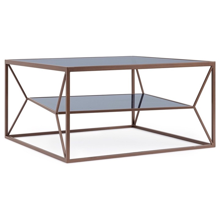 Кафява стоманена маса със стъклен плот Hydra 70x70x38 см