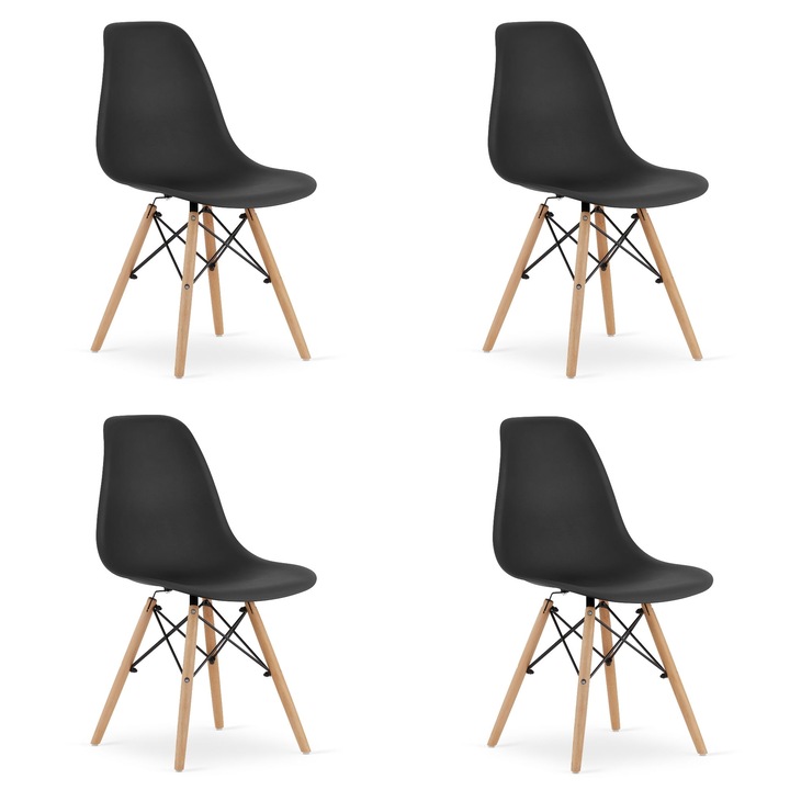 Комплект 4 стола OSKAR, OSAKA, черни, естествени крака, 46x54x81см