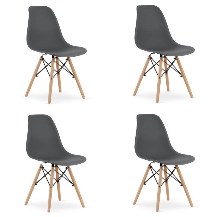 Комплект 4 стола OSKAR, OSAKA, тъмно сиви, 46x54см