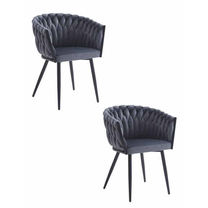 Комплект от 2 стола OSKAR, ергономичен дизайн, тъмносив, 61x55x79см