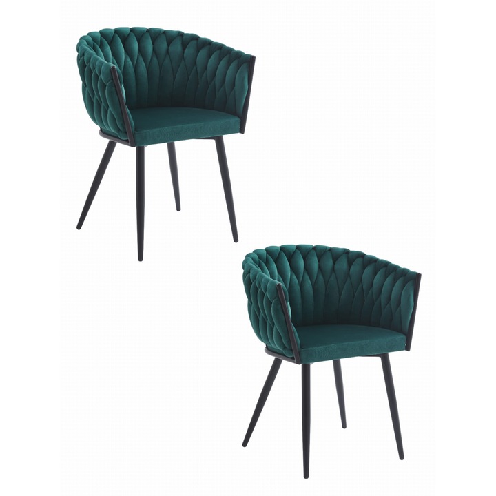Set 2 scaune OSKAR, metal/catifea, verde, 55x61x79cm