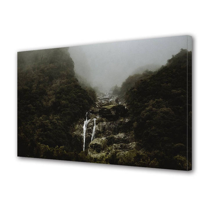 Tablou Canvas LED cu Intrerupator, Luminos in Intuneric, Premium Art Factory TrueColor Colectia Peisaje Cascada noaptea printre stanci, Decoratiuni Moderne pentru Casa, 40 x 60 cm