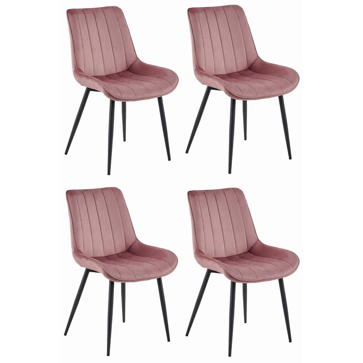 4 db SOSA szék készlet, OSKAR, ergonomikus kialakítás, sötét rózsaszín bársony, 54x59,5x88cm