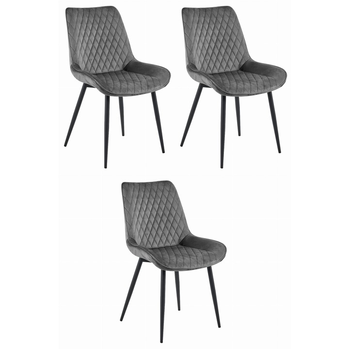 VERDO szék - sötétszürke bársony / 3 db fekete láb