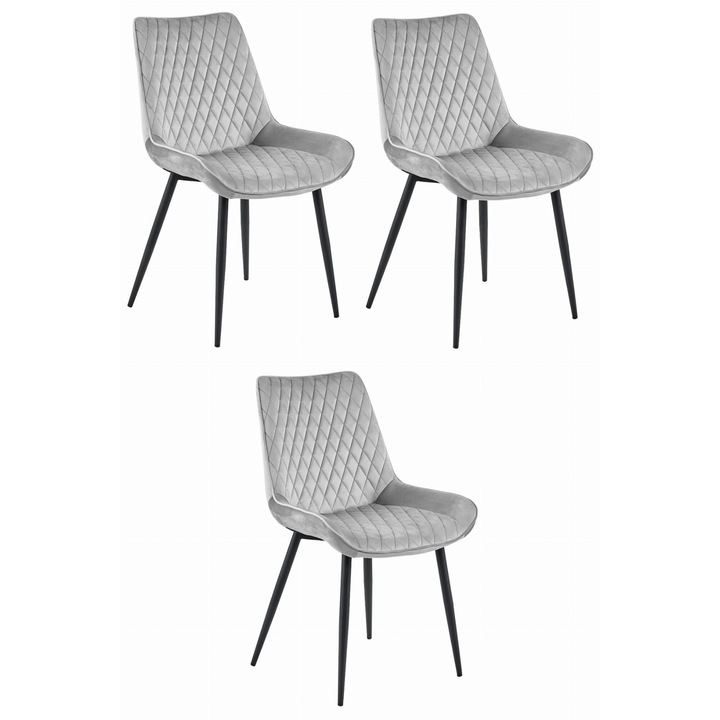 VERDO szék, OSKAR, modern design, fém, 54,5x59,5x88 cm, ezüst, 3 db-os készlet