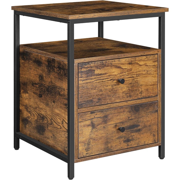 Noptiera, OSKAR, cu 2 sertare, PAL/Otel, 45x45x60cm