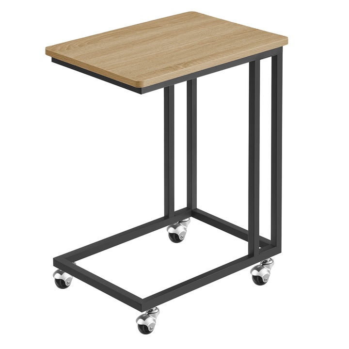 Маса с колелца, сонома/черна, 50x35x60см, комплект 4 крака