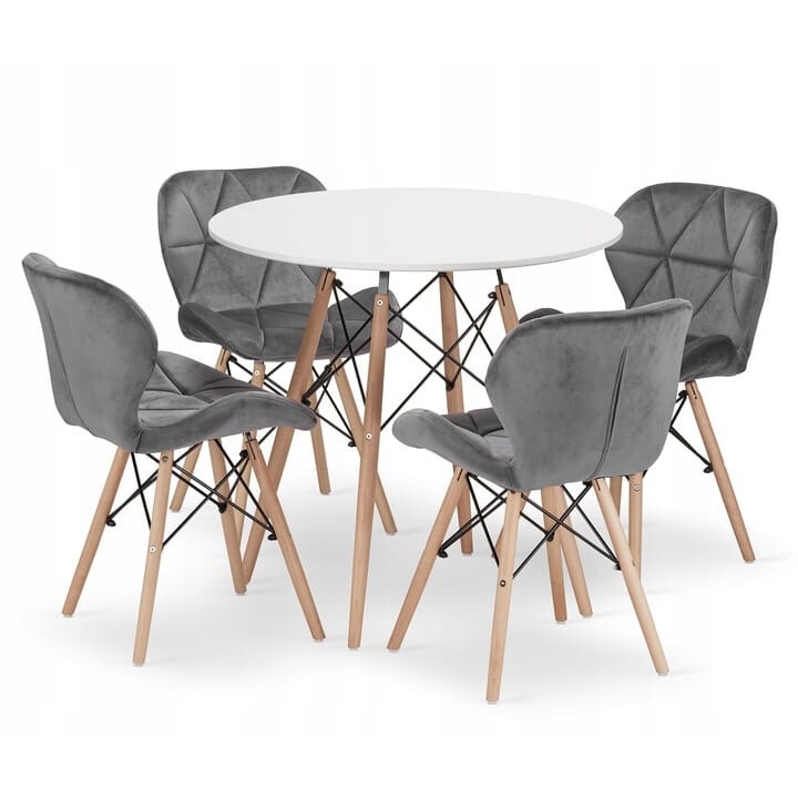 Set masa rotunda, OSKAR, 4 scaune, 80x72cm, material MDF si lemn de fag