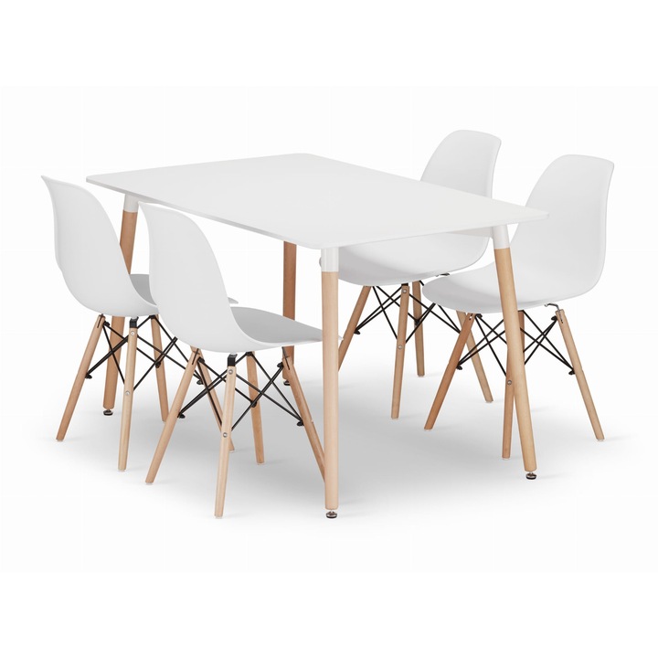 Set masa dreptunghiulara, Leobert, ADRIA 120x80cm, 4 scaune OSAKA, alb