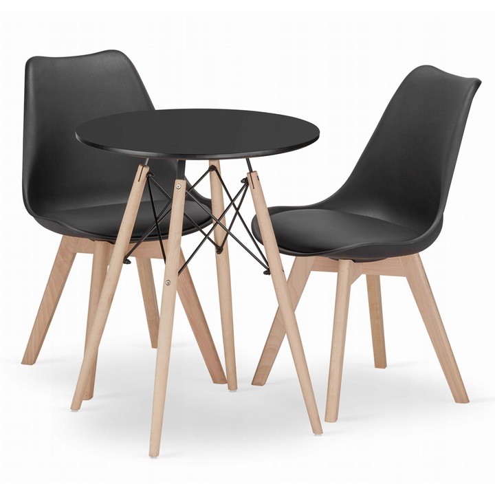Set masa rotunda, Oskar, 60x72cm, 2 scaun, 81,5x48x43cm, Negru