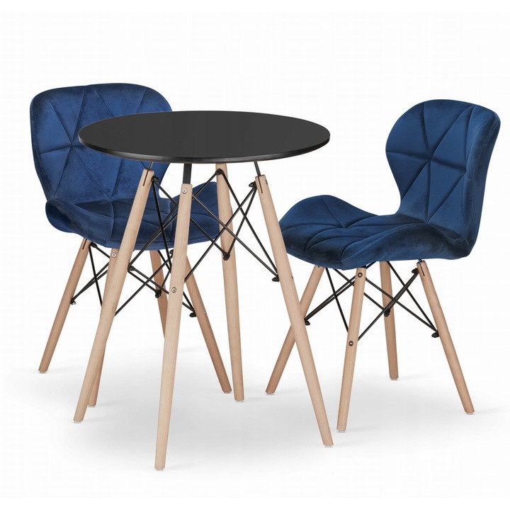 Set masa rotunda TODI 60cm negru + 2 scaune LAGO granat, design modern, utilizare domestica