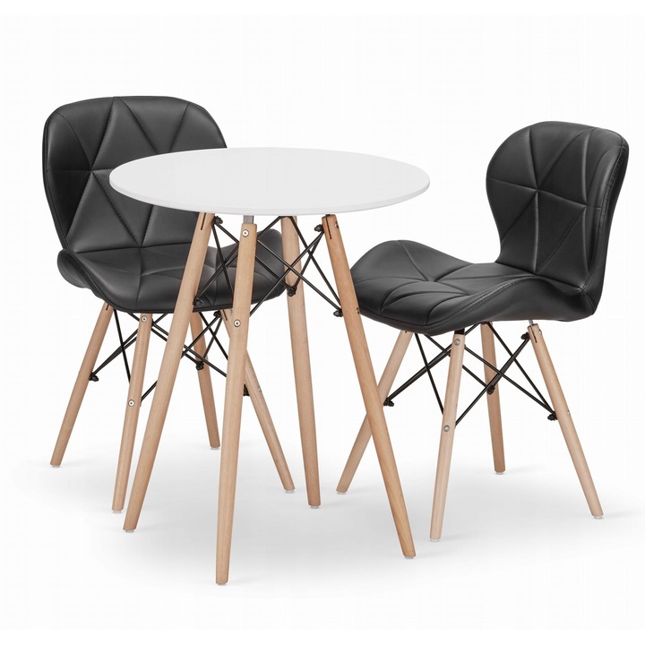 Комплект маса, кръгла, дърво, 60 см, кафяво/черно