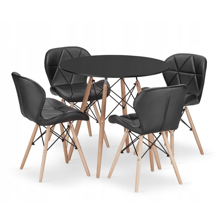 Комплект кръгла маса, дърво, 60 см, кафяво/черно