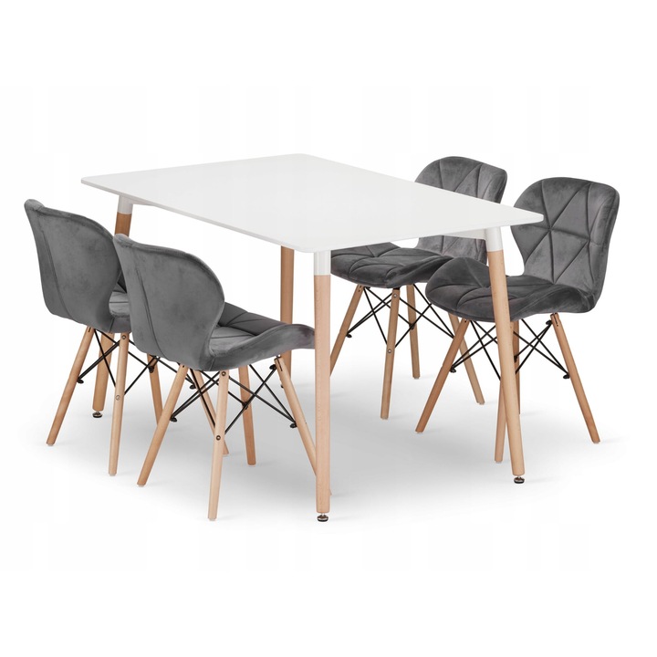 Set masa si scaune, Osaka, ADRIA 120x80cm, 4 scaune LAGO, gri/alb
