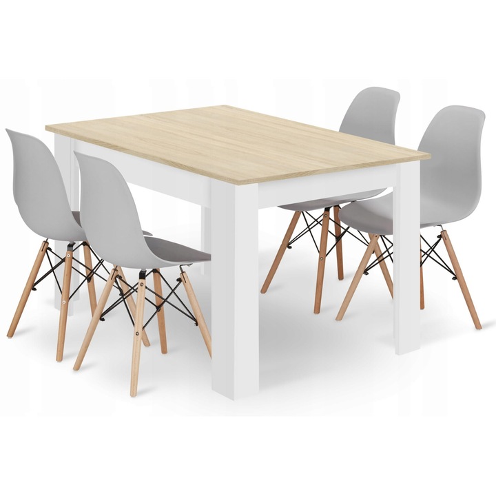 Set masa dreptunghiulara, OSKAR 120x80cm, 4 scaune Osaka, gri, stejar sonoma