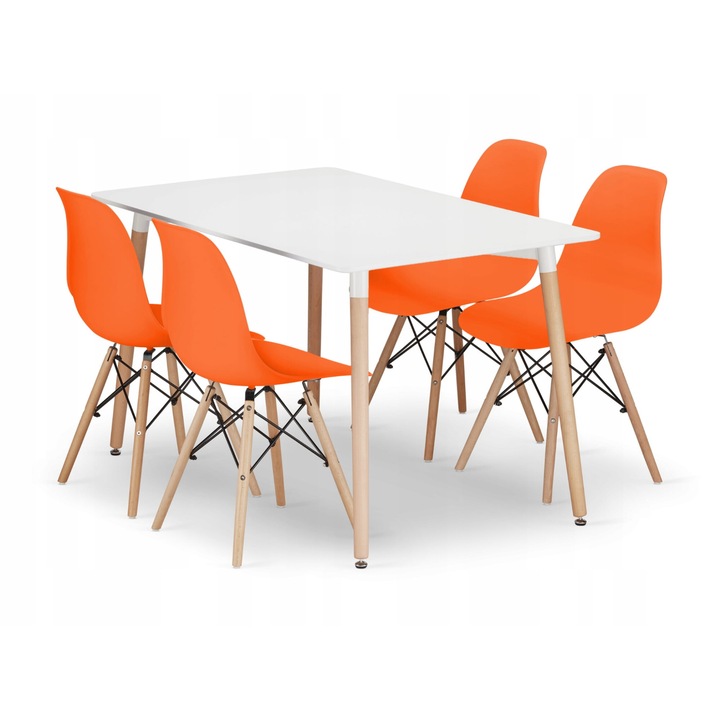 Set masa si scaune OSKAR, ADRIA 120x80cm alb, 4 scaune OSAKA portocalii
