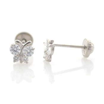 Cercei din aur alb pentru copii, Fluturasi cu 4 pietricele Cercei din aur alb pentru copii, Fluturasi cu 4 pietricele