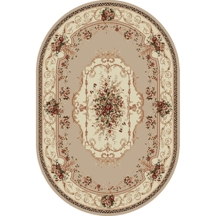 Класически килим, Lotos 507-100, бежов / кремав, овален, 100x200 см