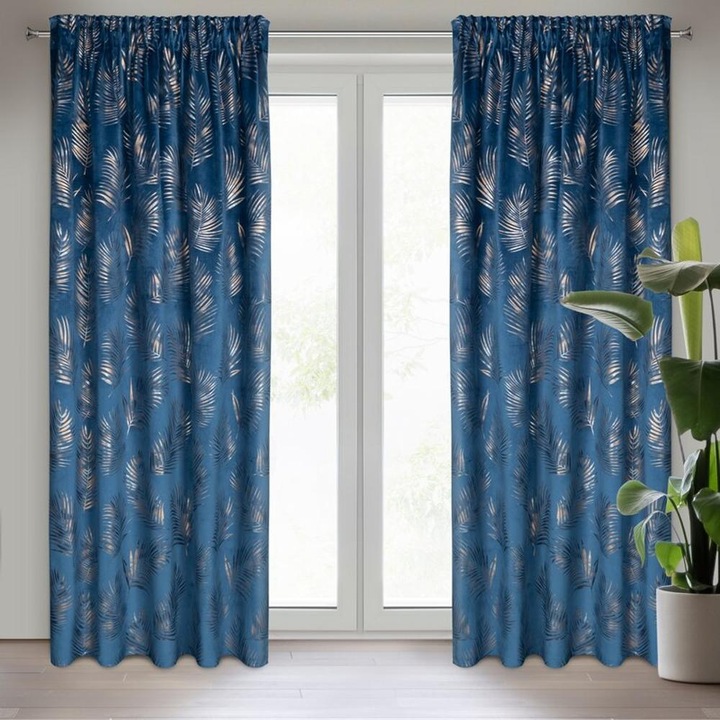 Gloria függöny, 140x300cm, poliészter, sötétkék