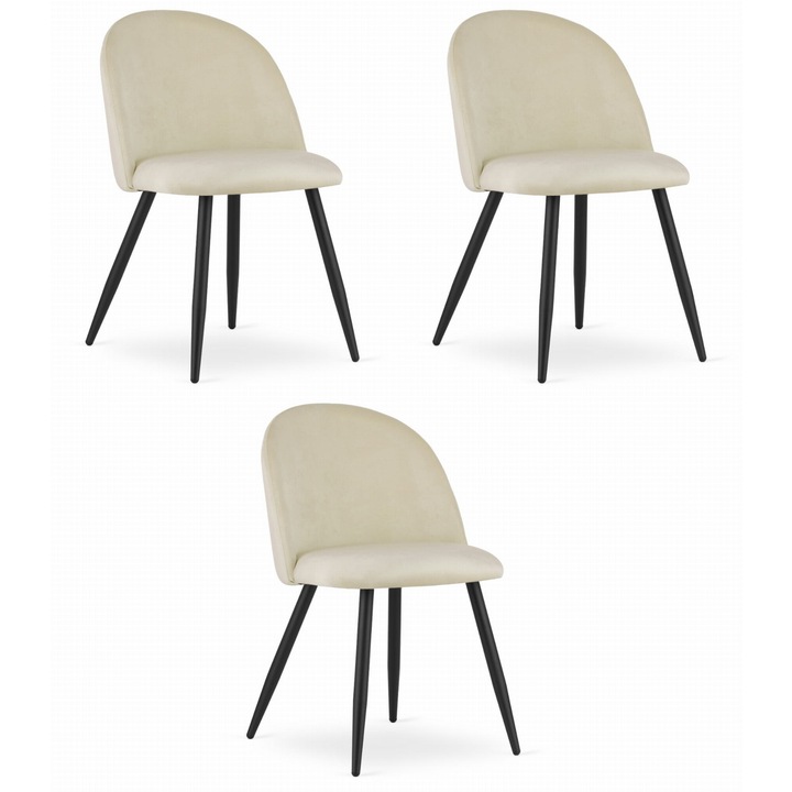 Комплект 3 стола OSKAR, модерен дизайн, тапицирани, металик, 76,5x46x42,5 см, черно/бежово