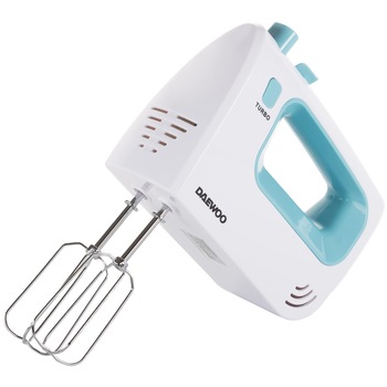 Mixer de mana Daewoo DHM122LB, 300 W, 5 viteze, functie Turbo, accesoriu framantare, palete amestecare, carcasa ABS, Turcoaz Mixer de mana Daewoo DHM122LB, 300 W, 5 viteze, functie Turbo, accesoriu framantare, palete amestecare, carcasa ABS, Turcoaz