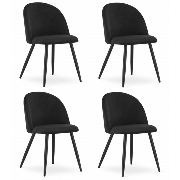 Set 4 scaune BELLO, OSKAR, Metal, design modern, tapitate, negru, 76,5x46x42,5cm