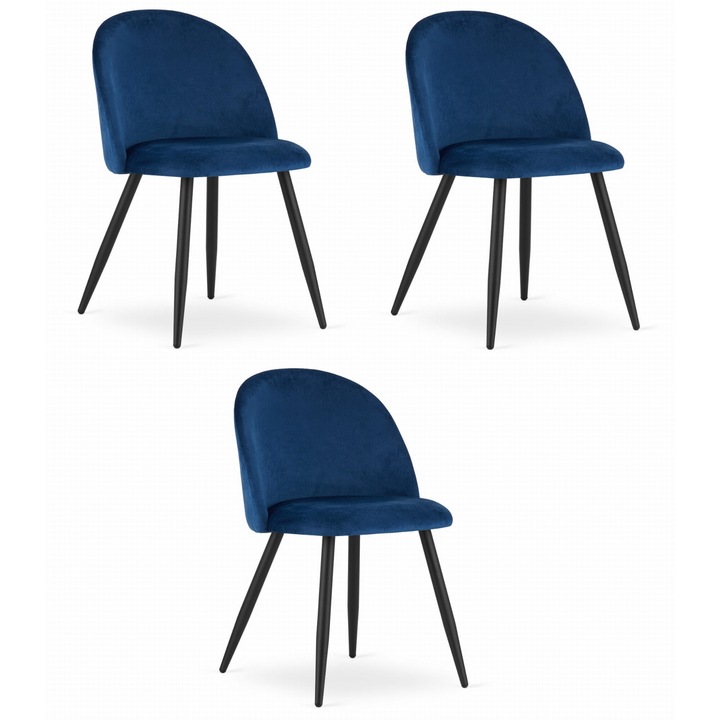 3db szék készlet BELLO, OSKAR, Fém, modern design, kárpitozott, Kék, 76,5x46x42,5cm