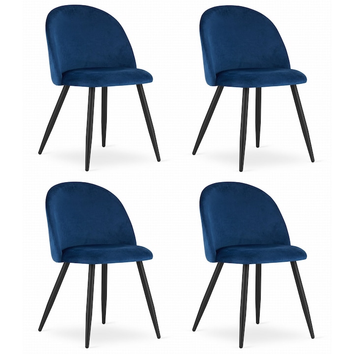 Set 4 scaune BELLO, OSKAR, Metal, design modern, tapitate, granat, 76.5x46x42.5cm
