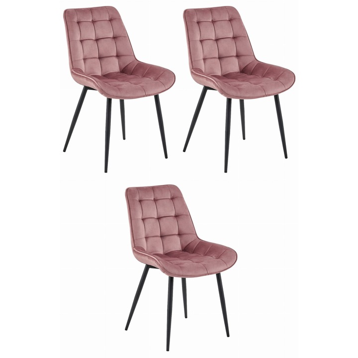 Стол OSKAR, BERA, ергономичен дизайн, метал/тъмно розово кадифе, 54x42x88см, комплект от 3 бр.