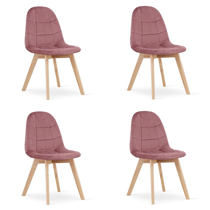 Set 4 scaune BORA, Leobert, design ergonomic, culoare roz inchis, dimensiuni 44,5x54x81,5cm