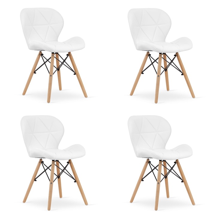 Комплект 4 стола OSKAR, LAGO, Еко кожа/Дърво, Бял, 73x47x38см