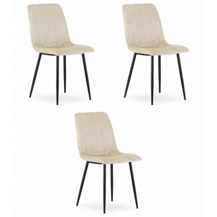 Set 3 scaune LAVA, design modern, culoare bej, dimensiuni 90x43x51cm, metal