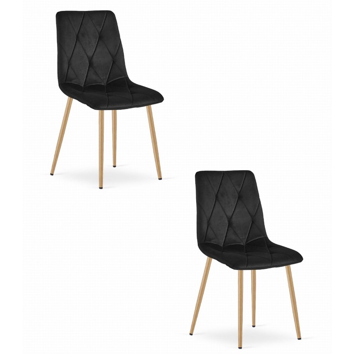 Комплект от 2 стола Oskar, LIBRA, модерен дизайн, метал/кадифе, черни, 86,5x44,5x39,5 см