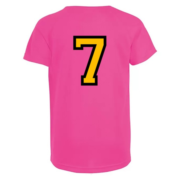 Gyerekcsapat mez, hátul számozott, 7-es számmal, Rózsaszín