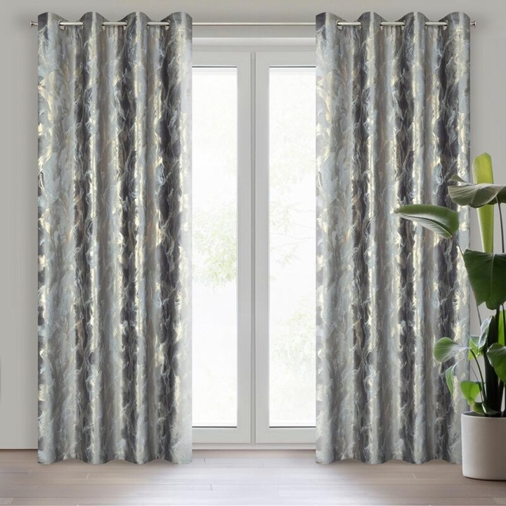 Draperie Melody, 140x250cm, poliester, gri/auriu