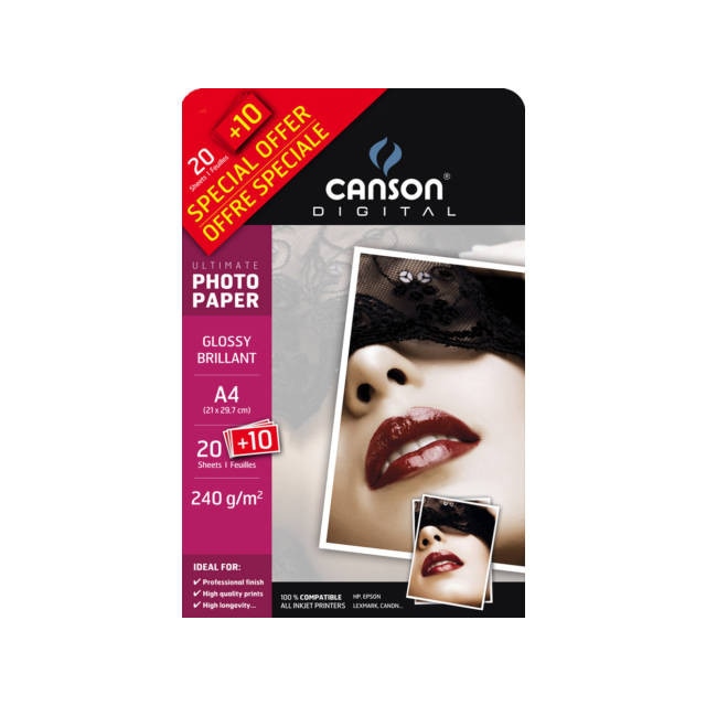 Hartie foto CANSON A4, ULTIMATE GLOSSY, 20 +10 coli 240 g/mp