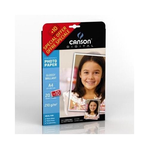 Hartie foto CANSON A4, PERFORMANCE GLOSSY, 20 + 10 coli 210 g/mp