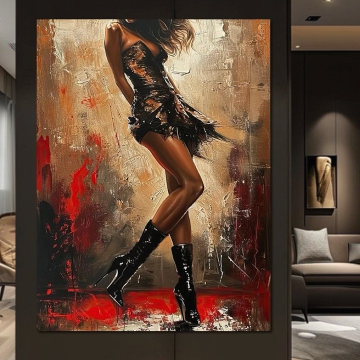 Премиум картина върху платно, LuxCanva® G1018, Бунтарка, 100 X 135 CM, 100% памучно платно 400g/m2, дървена рамка, Ритъм, Страст, Танц, Бунтарка, Чувствена, Крака, Богиня, Хол, Спалня, Ярки цветове