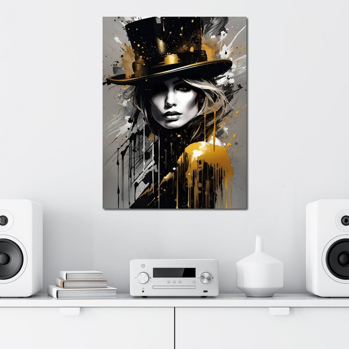 Първокласна картина на платно, LuxCanva® G1021, Шапка на съдбата, 90 X 120 CM, 100% памучно платно 400g/m2, Дървена рамка, Алхимия, Шапка, Хипноза, Нощ, Съдба, Изкуство, Кабаре, Всекидневна, Спалня, Живи цветове