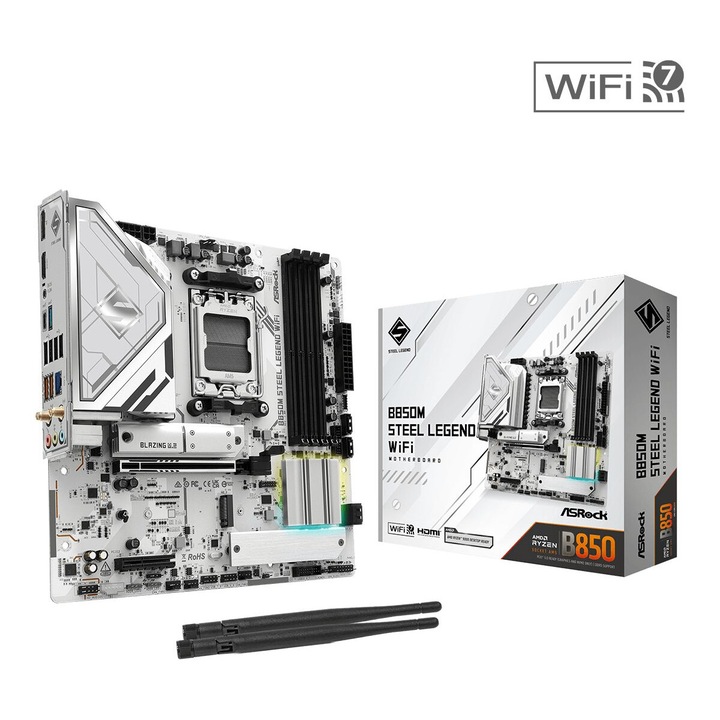 Дънна платка ASRock B850M STEEL LEGEND WIFI, AM5, 4xDDR5, 256GB, Micro-ATX, RGB