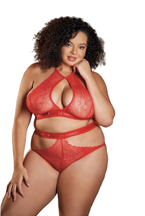 Női szexi fehérnemű szett, Allure, átlátszó csipke, piros, L-XL INTL