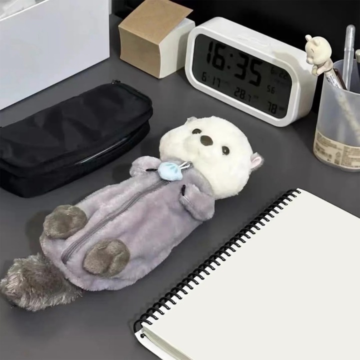 Малък моливник с дизайн на кукла, голям капацитет, сив, 27x12x5см