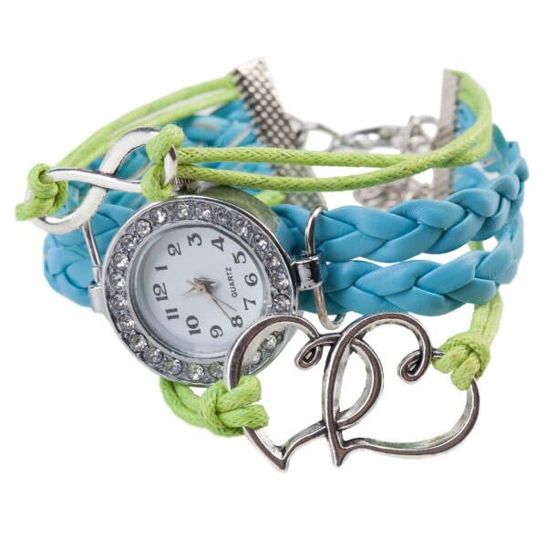 Ceas dama, Quartz tip bratara, din piele cu pandant inima