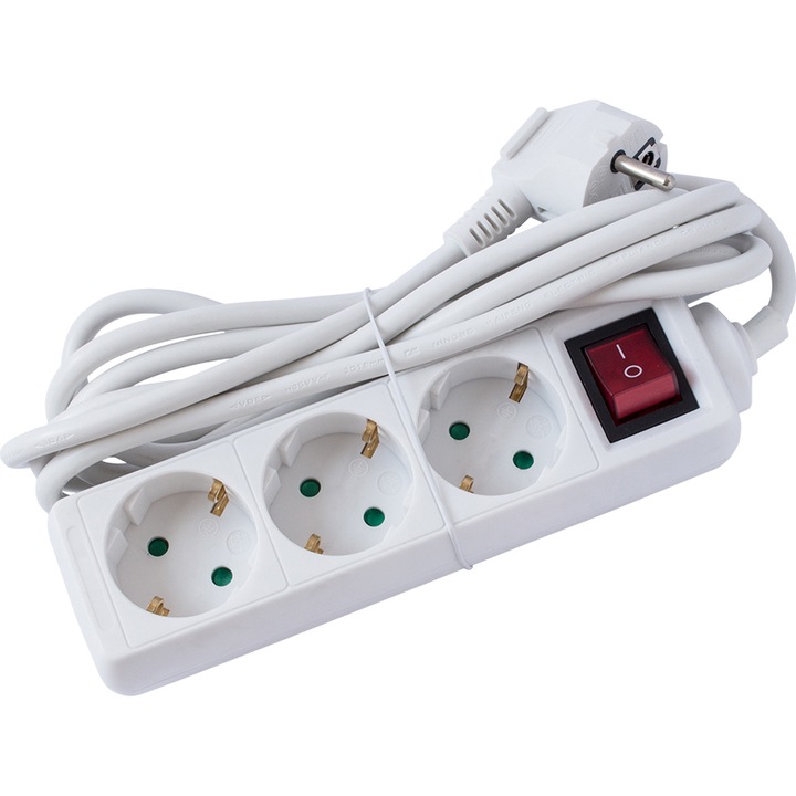 Удължител Strohm, Прекъсвач, 3 гнезда, Защита то деца, 3x1 мм, 1.5 м, Бял