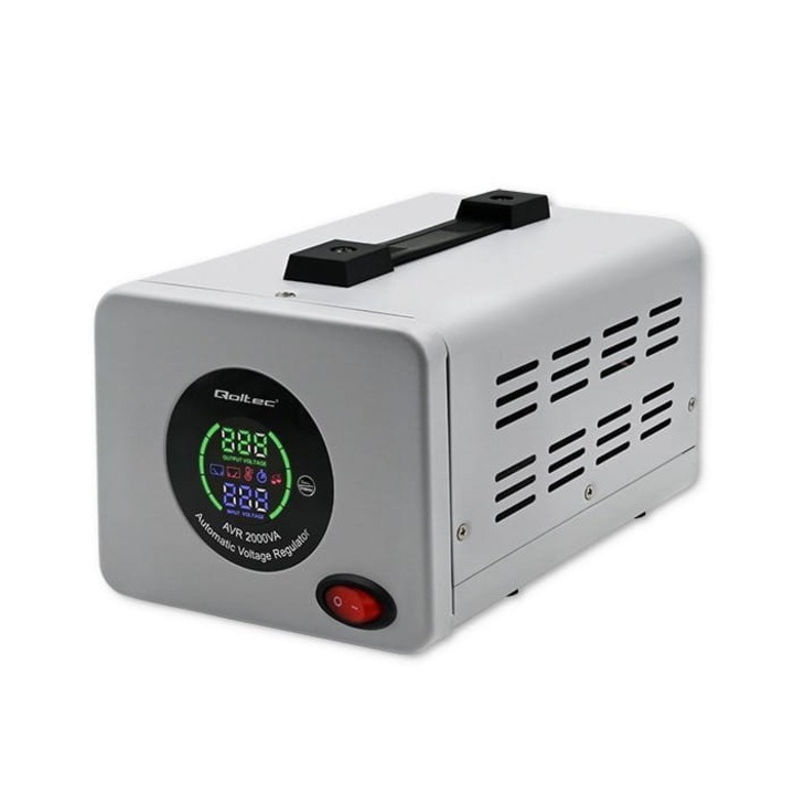 Feszültségstabilizátor, Qoltec, AVR 2000VA, 1600W, szürke, 180x260x150mm
