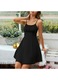 Rochie scurta eleganta cu bretele spaghetti, talie inalta, fermoar la spate, negru, bumbac si poliester, M INTL